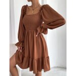 Robe en mousseline de soie pour femme manches longues imprim� tenue d�contract�e mode printemps marron ...