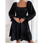 Robe en mousseline de soie pour femme manches longues imprim� tenue d�contract�e mode printemps noir