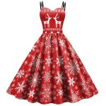 Robe de nol femme 3d imprim flocon de neige sans manche - rouge
