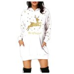 Robe de nol femme pull capuche imprime mi - longue avec poches manches longues automne hiver - taille ...