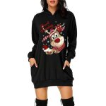 Robe de nol femme pull capuche imprime mi - longue avec poches manches longues automne hiver - taille ...