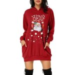 Robe de nol femme pull capuche imprime mi - longue avec poches manches longues automne hiver - taille ...
