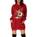 Robe de noël femme pull capuche imprime mi - longue avec poches manches longues automne hiver - taille ... Robe de noël femme pull capuche imprime mi - longue avec poches manches longues automne hiver - taille ...