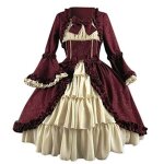 Robe o165s robe m�di�vale robe � manches longues vintage avec manches �vas�es col carr� bowknot volant� ...