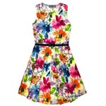 Robe patineuse - enfants - floral imprim� - sans manches - 7 - 13 ans - ajustement ceinture libre
