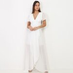 Robe longue fluide coupe portefeuille � manches papillons. dot�e dune fermeture � glissi�re invisible ...