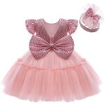 Robe de princesse robe de baptme bb fille robe 2 pices + bandeau 1 - 6 ans rose