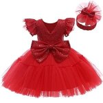 Robe de princesse robe de baptme bb fille robe 2 pices + bandeau 1 - 6 ans rouge