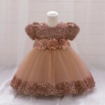 Robe princesse bb fille manches courtes paillettes pour mariage crmonie - cafe