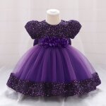 Robe princesse bébé fille manches courtes paillettes pour mariage cérémonie - violet Robe princesse bébé fille manches courtes paillettes pour mariage cérémonie - violet
