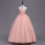 Robe princesse c�r�monie fille en dentelle sans manches longue tullle pour soir�e bal mariage