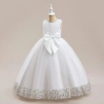 Robe de princesse c�r�monie fille longue paillette sans manches robe mariage tulle avec ceinture noeud ...