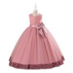 Robe de princesse c�r�monie fille longue paillette sans manches robe mariage tulle avec ceinture noeud ...