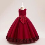 Robe de princesse crmonie fille longue paillette sans manches robe mariage tulle avec ceinture noeud ...