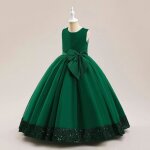 Robe de princesse crmonie fille longue paillette sans manches robe mariage tulle avec ceinture noeud ...