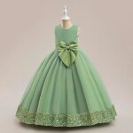 Robe de princesse crmonie fille longue paillette sans manches robe mariage tulle avec ceinture noeud ...