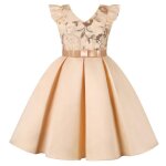 Robe princesse crmonie fille paillettes sans manches robe de mariage avec ceinture noeud papillon