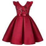 Robe princesse crmonie fille paillettes sans manches robe de mariage avec ceinture noeud papillon - ...
