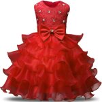 Robe princesse crmonie fille volant tulle sans manches couleur unie avec ceinture noeud papillon - ...