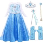 Robe princesse elsa look pques mardi gras jurebecia - fille - bleu fonc - strass brillants - cape brillante ...