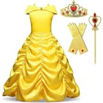 Robe de princesse filles - amoune - hors paule - soire - jaune - gold - polyester et coton