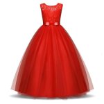 Robe princesse fille crmonie en dentelle robe longue broderie de soire de mariage tulle sans manches ...