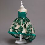 Robe de princesse fille crmonie sans manches elegant tulle soire mariage - vert - enfant