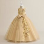 Robe de princesse fille longue sans manches robe de soire mariage tulle avec ceinture noeud papillon ...