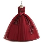 Robe de princesse fille longue sans manches robe de soire mariage tulle avec ceinture noeud papillon ...