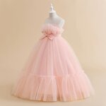 Robe de princesse longue fille sans manches robe de mariage ceremonie en tulle avec ceinture noeud papillon ...