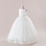Robe de princesse mariage fille sans manches robe ceremonie longue tulle avec ceinture noeud papillon ...