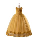 Robe de princesse mariage fille sans manches robe ceremonie longue tulle avec ceinture noeud papillon ...