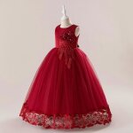 Robe de princesse mariage fille sans manches robe ceremonie longue tulle avec ceinture noeud papillon ...