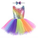 Robe de princesse  paillettes arc - en - ciel pastel cosplay pour bb fille