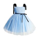 Robe de princesse en tulle pour filles de 1 � 5 ans tenue de soir�e �l�gante pour enfants tutu bleu