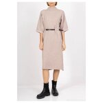 Robe pull - femme - beige - ceinture - manches longues - col rond