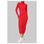 Robe pull - femme - rouge - col roul - manches longues - coupe droite