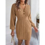 Robe pull femme en tricot col v automne hiver casual pullover hauts manches longues couleur unie confortable ...