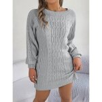 Robe pull femme en tricot manches longues casual pullover hauts col rond couleur unie confortable automne ...
