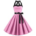 Robe rétro vintage femme année 40 50 60 cocktail rockabilly décolleté - rose - col en bretelles Robe rétro vintage femme année 40 50 60 cocktail rockabilly décolleté - rose - col en bretelles