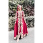 Robe indienne rouge - rouk - anarkali churidar salwar kameez - georgette - fil dor� - femme
