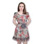 Robe femme - b. yound - imprim�e fleurs - rouge - sans manches - tissu l�ger
