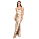 Robe satinée - marque inconnue - fente devant - col bénitier - bretelles croisées - femme Robe satinée - marque inconnue - fente devant - col bénitier - bretelles croisées - femme