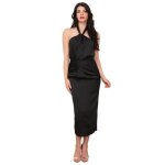 Robe satinée - marque inconnue - froncée à col noué - noir - femme Robe satinée - marque inconnue - froncée à col noué - noir - femme