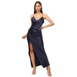 Robe satin�e - non sp�cifi� - longue - fentes avant - fines bretelles r�glables - fronces sur le c�t� ...