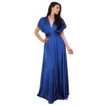 Robe longue satin�e style portefeuille avec fente devant et drap� � la taille. mod�le fronc� sur le d�collet� ...