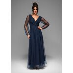 Robe du soir bella manches longues - ombre - femme - bleu marine