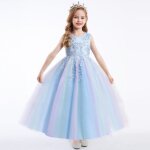 Robe de soire de crmonie fille sans manches en tulle robe princesse mariage pour 4 - 14 ans - bleu ...