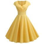Robe de soire cocktail femme col en v manches courtes robe plisse vintage mi - longue couleur unie ...