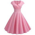 Robe de soire cocktail femme col en v manches courtes robe plisse vintage mi - longue couleur unie ...